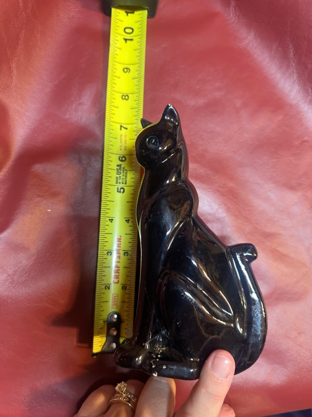Black Ceramic Cat Figurine - Decorative high gloss plant/trinket holder